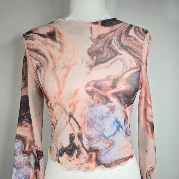 SHEIN Y2K Marble Print Sheer Mesh Long Sleeve Crop Top - Picture 5 of 9